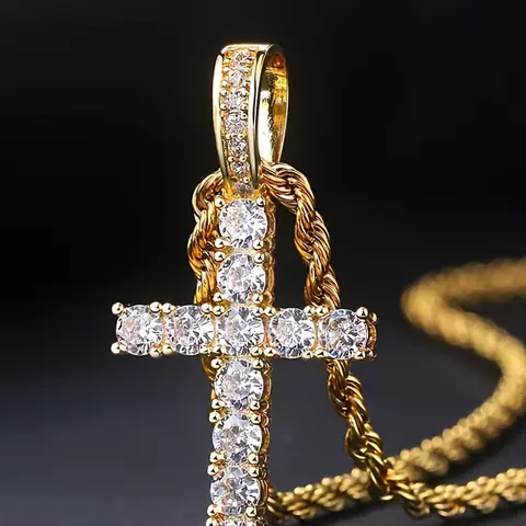 ICED CHICS Hip-hop Cross Pendant, 3mm copper inlaid zircon material cross, suitable for daily wear, festivals, birthdays, enhance temperament, suitable for both men and women Fashionable Jewelry