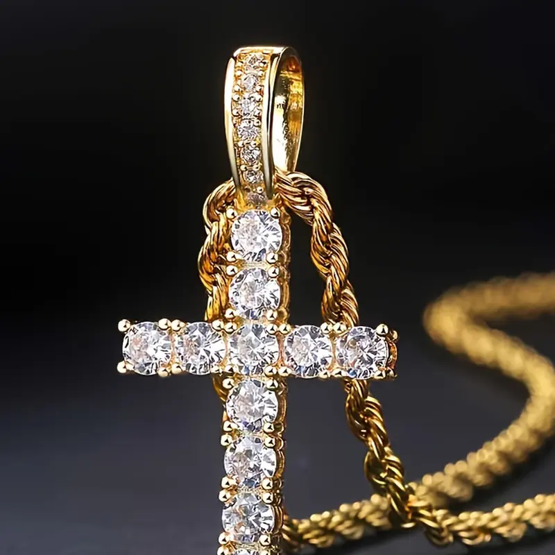 ICED CHICS Hip-hop Cross Pendant, 3mm copper inlaid zircon material cross, suitable for daily wear, festivals, birthdays, enhance temperament, suitable for both men and women Fashionable Jewelry