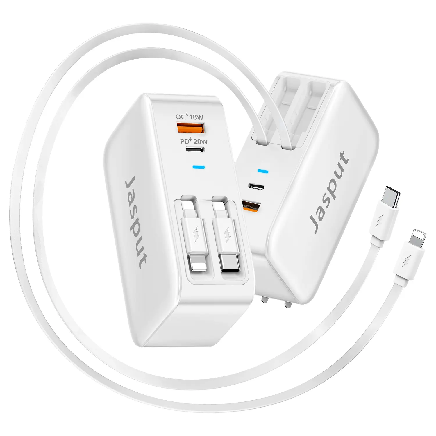 40W Wall Charger, 3-in-1/4-in-1 Retractable Charger with Dual Cables & USB Ports, PD USB-C & QC USB-A Foldable Adapter for iPhone 16/15, Samsung Galaxy, Pixel