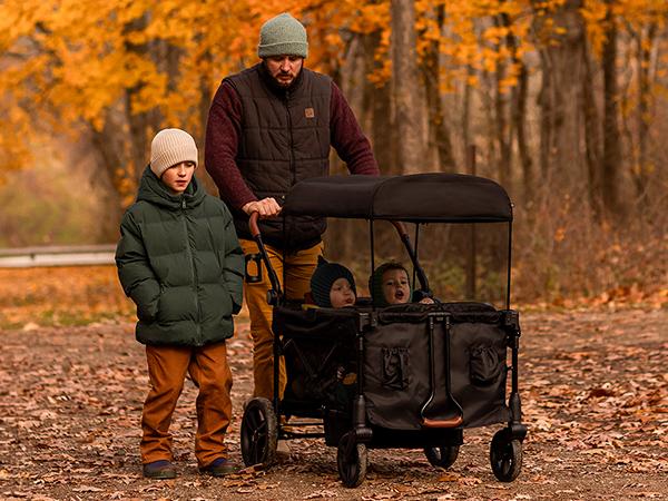 HARPPA Foldable 4 Seater Stroller Wagon, Mosquito Net & Canopy UPF50+, Stroller for Baby Toddler with Storage Bag, All-Terrain Wheels, Adjustable Handle & Cup Holder, Snack Tray