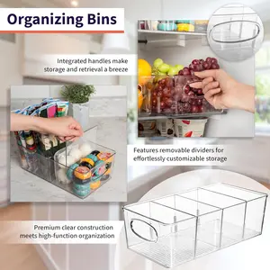 Plastic Pantry Bins with Removable Dividers - Kitchen Storage and Organization (4 Pack)