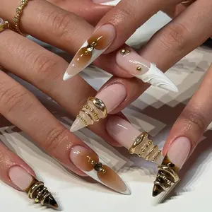 Grunge Leopard Chrome Press On Nails | 3D Charm Stiletto Nails | Handmade Reusable Gel Nail Set