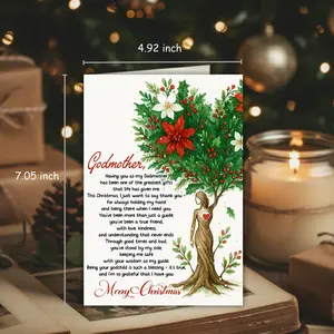 Godmother  Card, Thoughtful Merry  Card Tree for Godmother with Envelope, Heartfelt Holiday Greeting Cards with Festive Design, gift Cards for Christmas