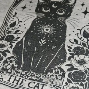 The Cat Tarot Card Shirt Black Cat Graphic Tee with Floral Design and Celestial Motifs
