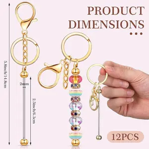 12PCS DIY Keychain Making Set, with Rod Bead Chain Keychain Frame, Metal Keychain Accessories (Suitable for Women), Handmade Keychain Material, Gift for Friends and Children, Gold/Silver/Rose Gold