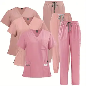2-Piece Suit Multi Types Women's Pink Series Short Sleeve Scrubs for Skin Management - Nurse Work Uniform