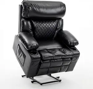 【JOYVELLEHEIM】Oversized Power Lift Recliner Sofa for Elderly, Dual Motor 25.6" Wide Seat with Zero Gravity & 180° Flat Lay, Massage, Heat, Adjustable Headrest & Hidden Storage, Breathable Leather, Pineapple Leather lumbar heating