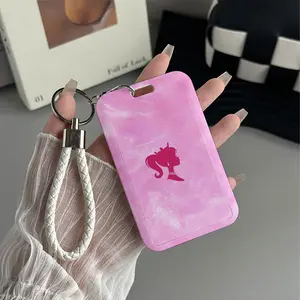 Barbie Silhouette Sparkle Pattern Design Plastic Id Card Holder With Lanyard for Doctors, Nurses, Students-Bus Card Case, Campus Card Protector Perfect Halloween Christmas Gift