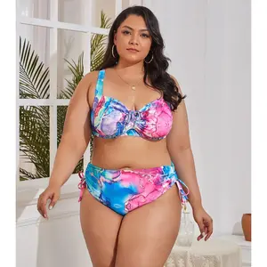 New plus Size Swimwear for Women Bathing Suits 2 Pieces High Waist Push up Bikini Sets Tummy Control Black Leopard Print