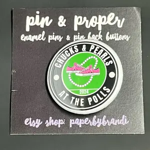 Pink & Green Chucks & Pearls at the Polls Pinback button