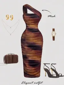 Women's Vintage Ruched Sleeveless Midi Dress - Elegant Wedding Guest Dress for Vacation & Parties