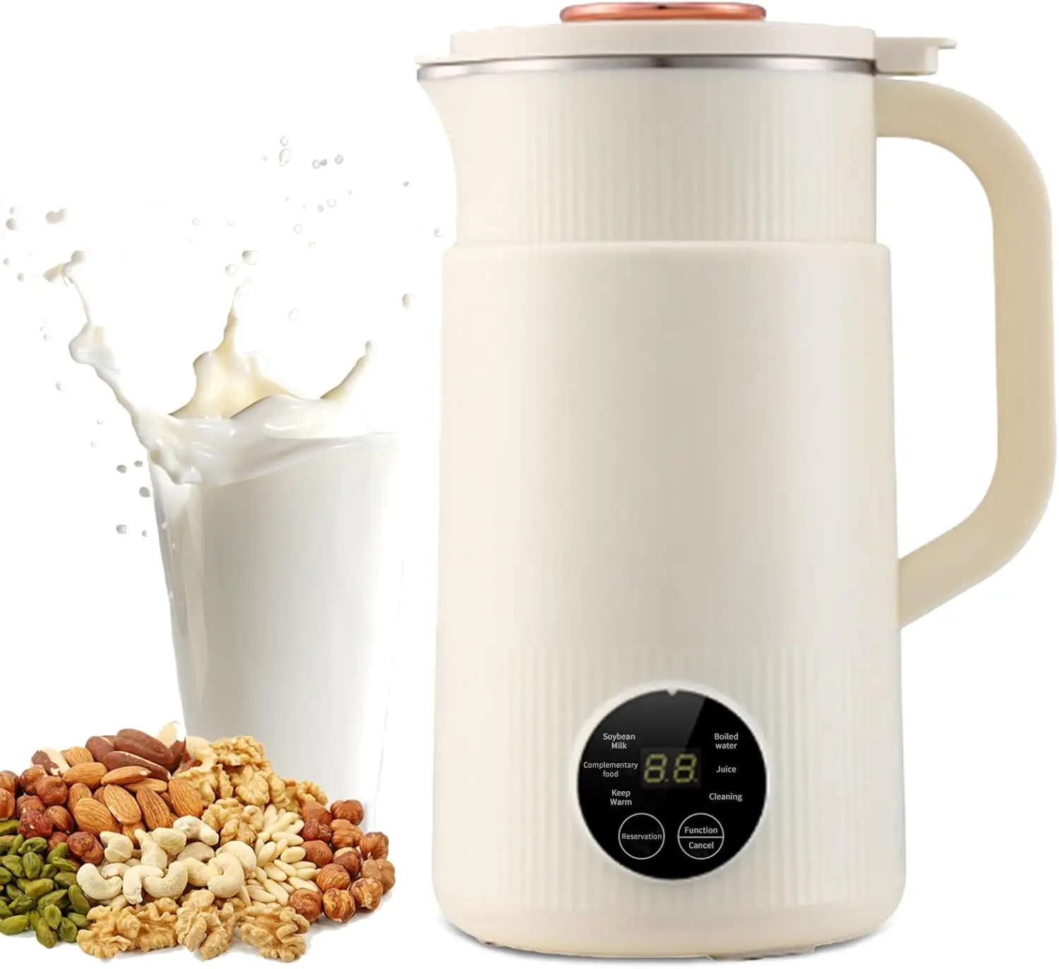 Electric Nut Milk Machine, 27oz Soy Milk Maker with 8 Blades, Multi Functional Nut and Bean Milk Maker Machine Beverages Maker with 12 Hours Timer/Aut