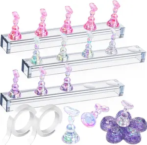 Fandamei Nail Stand, 3 Set Nail Art Stand for Press On, Nail Holder for Painting Nails, Press on Nail Stand for Practice, Magnetic Acrylic Nail Design Stand for Display with Double-sided Tape