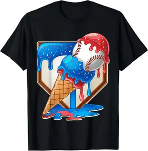 Distressed Baseball Boys Ice Cream Drip Baseball T-Shirt Cotton Fabric