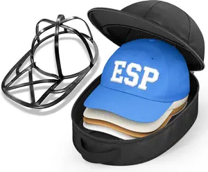 Hat Travel Case for Baseball Caps, Cap Carrier with Plastic Holder & Carrying Handle, Holds up to 6 Caps Hat Bag for Luggage, Suitcase (Black)