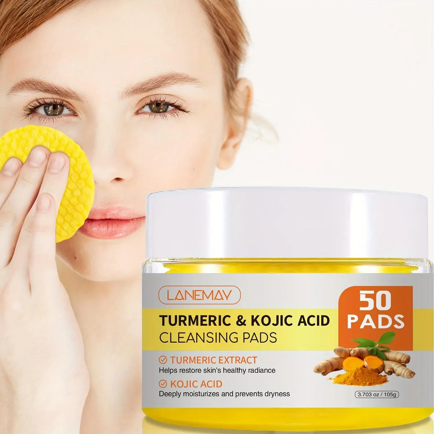 Turmeric & Kojic Cleansing Pads, 1 Box Gentle Cleansing Pads, Deep Moisturizing Facial Cleansing Pads, Skin Care Products for Women & Men, Cleanser, Cleansing Hydrating Facial Wipes, Makeup Remover Wipe