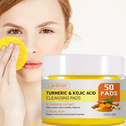 Turmeric & Kojic Cleansing Pads, 1 Box Gentle Cleansing Pads, Deep Moisturizing Facial Cleansing Pads, Skin Care Products for Women & Men, Cleanser, Cleansing Hydrating Facial Wipes, Makeup Remover Wipe
