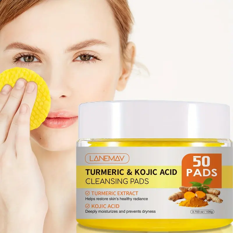Turmeric & Kojic Cleansing Pads, 1 Box Gentle Cleansing Pads, Deep Moisturizing Facial Cleansing Pads, Skin Care Products for Women & Men, Cleanser, Cleansing Hydrating Facial Wipes, Makeup Remover Wipe