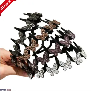 4 Pack Crystal Butterfly Teeth Hair Hoops Sparkly Rhinestone Non Slip Headbands Elegant Stylish Toothed Hair Accessories for Women All Hair Types outdoorfun