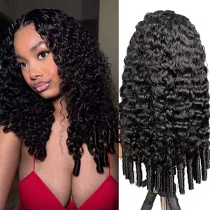 Burmese Curly Half Wig Human Hair 200% Density 3 In 1 Wear and Go Glueless Wigs Human Hair Seamless Flip Over Wig Drawstring Headband Wig Human Hair Beginner Friendly