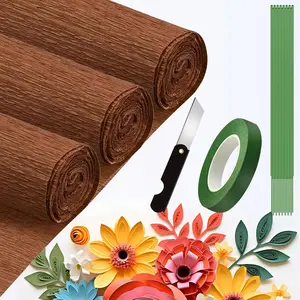 3 Rolls Crepe Paper Roll (9.8Inch x 8.2Ft) DIY Crepe Paper Sheet for Flower Making DIY Gift Birthday Party Wedding Decoration Brown