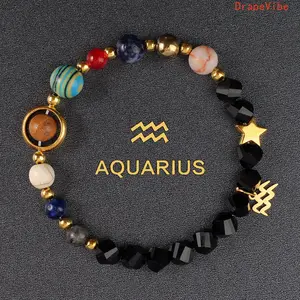 Zodiac Constellation And Eight Planets Beaded Bracelet Cosmic Themed Fashion Wrist Jewelry Niche Stylish Accessory For Daily Matching