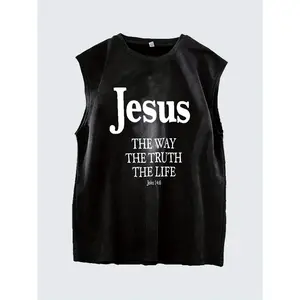 Men's Christian Sleeveless Vest with 'Jesus is the Way, the Truth, and the Life' and John 14:6 printed on it - sporty casual regular fit, machine-washable all-season faith clothing for daily wear
