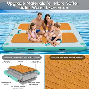 Inflatable Dock with Non-Slip EVA Surface, 8FT x 6FT/10FT x 6FT Inflatable Floating Dock Floating Platform, Floating Raft Island Water Mat Lake Floats for Pool Beach Ocean