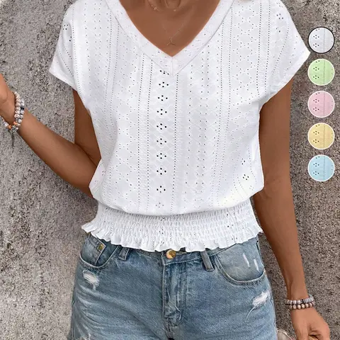 Women's Casual Lace Trim Short Sleeve Top, Summer Lightweight Loose Fit Blouse, Comfortable and Stylish, Perfect for Daily Wear, Shirts