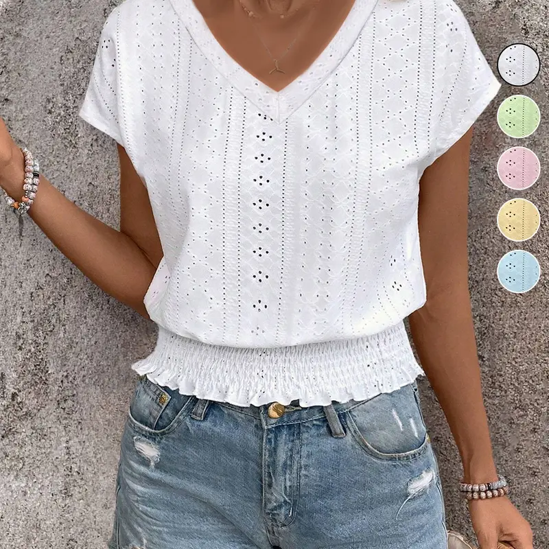 Women's Casual Lace Trim Short Sleeve Top, Summer Lightweight Loose Fit Blouse, Comfortable and Stylish, Perfect for Daily Wear, Shirts