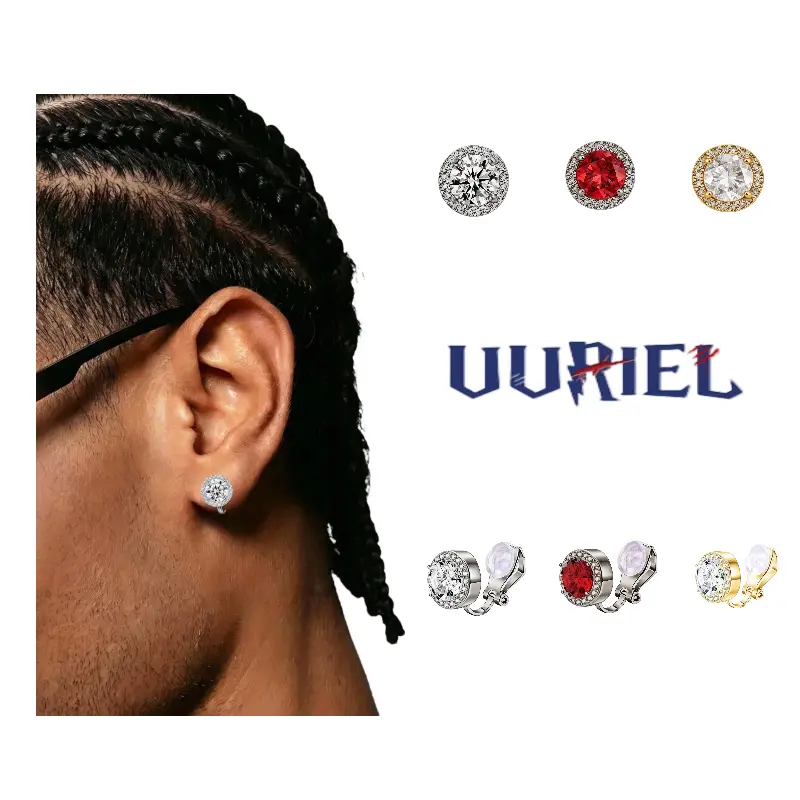 Cubic Zirconia Ear Clip Earrings for Men & Women, Elegant Hypoallergenic Non-Piercing Studs, Sparkling Fashion Jewelry for Birthday Gifts, Ear Clip Earring