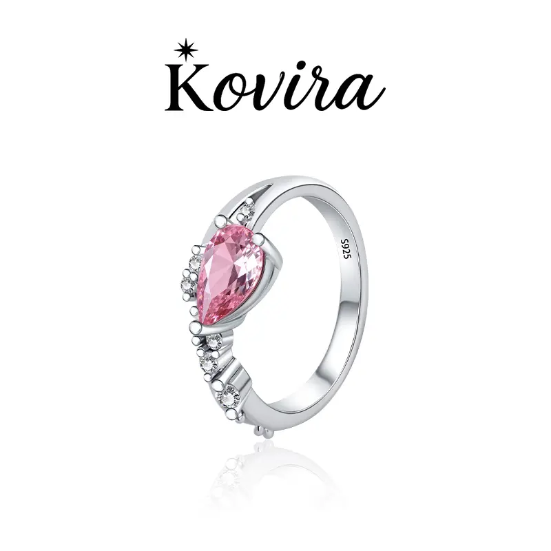 Kovira S925 Sterling Silver Elegant Pear Cut 5A Zircon Promise Ring for Women,Independent Self Love Gift/Everyday Luxury Anniversary/Travel Engagement Ring/Asymmetrical Wedding Ring/Date Ring