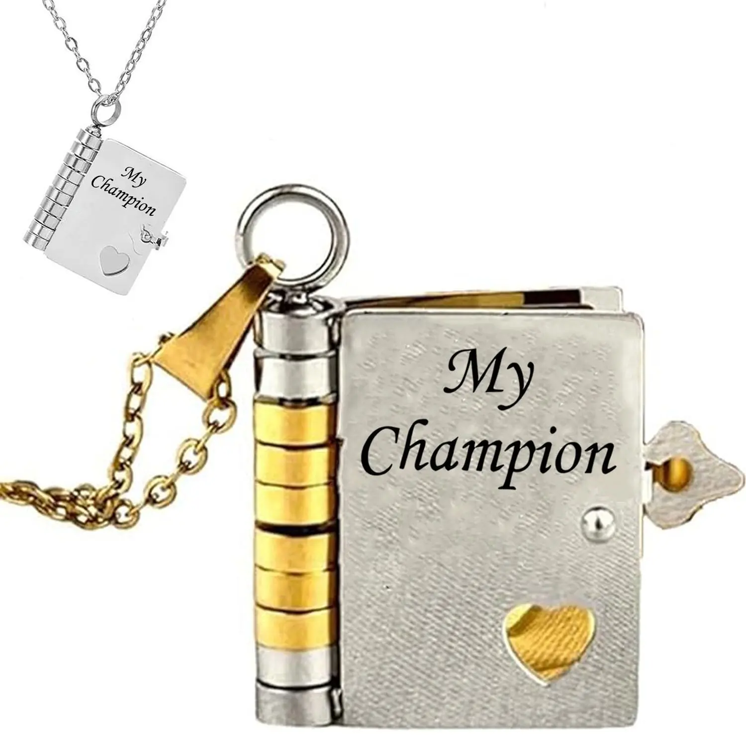 For Son - My Champion Book Necklace, "My Beloved Son" Chapter Book Necklace from Mom Dad, 2025 New Personalized Mini Engraved Necklaces with 6 Pages of Engraved Information