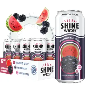 ShineWater Watermelon Blackberry Flavored Vitamin Enhanced Water - 12 Pack, Zero Sugar, Low Calorie, Plant-Based, Electrolyte Drink, Sweet & Tangy, Gluten-Free, Kosher-Certified, Made in USA