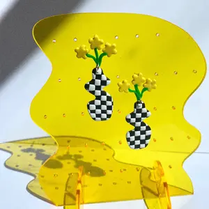 Polymer Clay Earrings - Blooming Abstract Vase - Retro