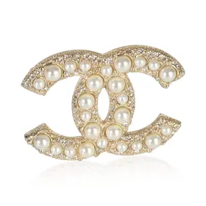 Pre-owned CHANEL NY152273Gold Plated 2022 Faux Pearl & Strass CC Brooch