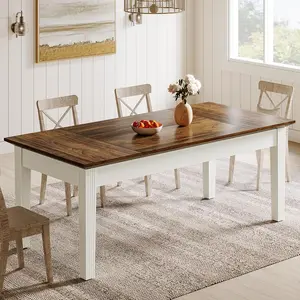 Tribesigns 62-Inch Modern Farmhouse Dining Table, Solid Wood Legs for 4-6 People, Rustic Brown & Cream White