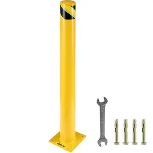 VEVOR 42"x5.5" Safety Bollard, TikTokShopBlackFriday, 5-1/2" OD 42" Height Safety Barrier Bollard, Yellow Powder Coat Pipe Steel Safety Barrier, with 4 Free Anchor Bolts, for Traffic-Sensitive Area