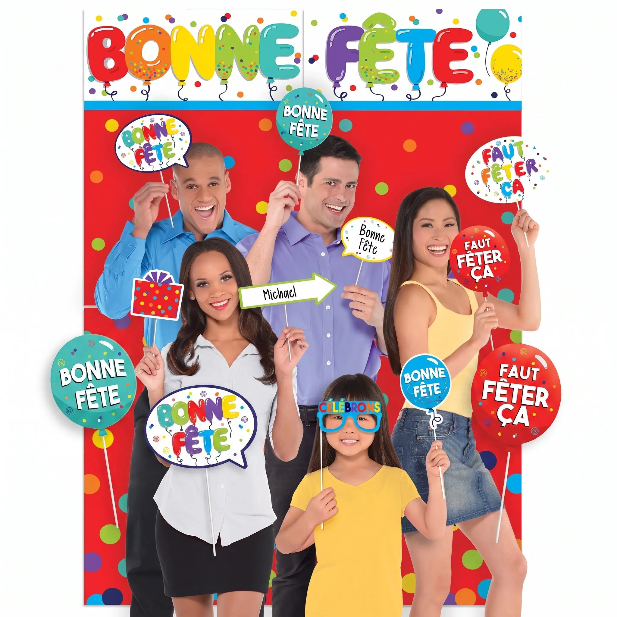 Birthday Party "Bonne F√™te" Scene Setter with Fun Photo Booth Props Kit