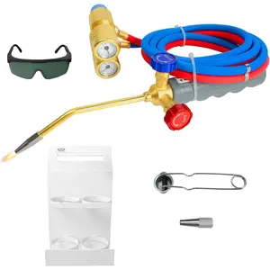 Brazing Torch Kit for MAPP Gas & Propane, Brass & Stainless Steel Cutting Torch Kit with Dual Pressure Meters & Metal Case, Welding Torch Set for Soldering, Jewelry, HVAC, Glass Blowing