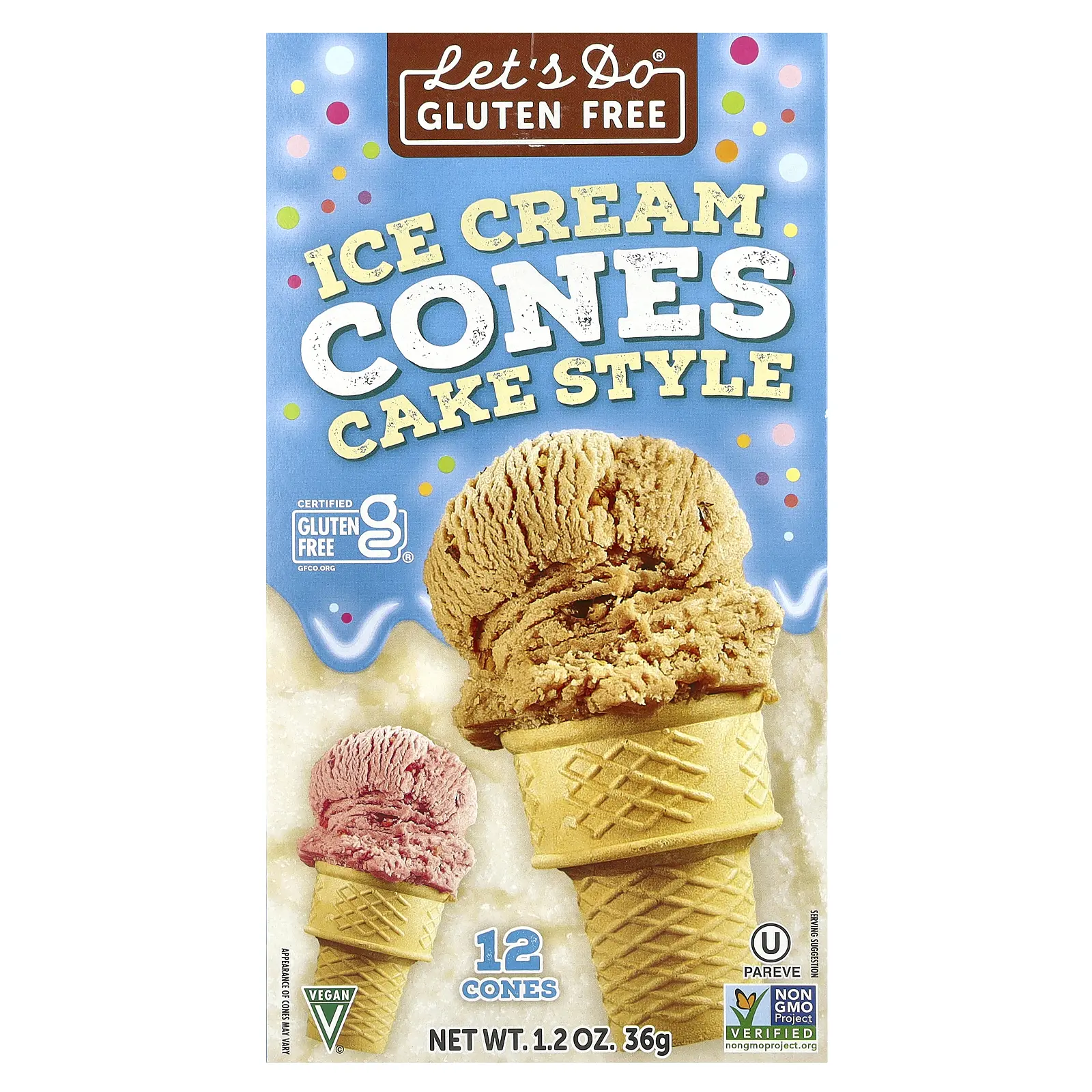 Let's Do Organic Let's Do® Gluten Free, Ice Cream Cones, Cake Style, 12 Cones, 1.2 oz (36 g)