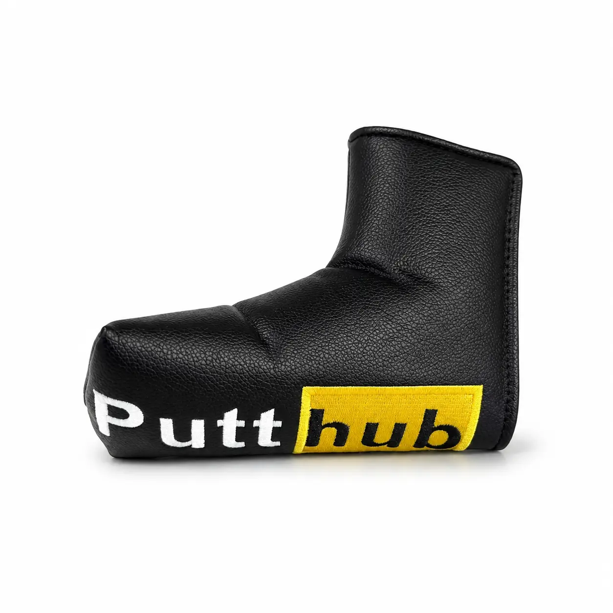 Black Yellow Putt Hub Magnetic Blade Golf Putter Headcover, Embroidered PU Synthetic Leather Protective Golf Club Cover for Men and Women