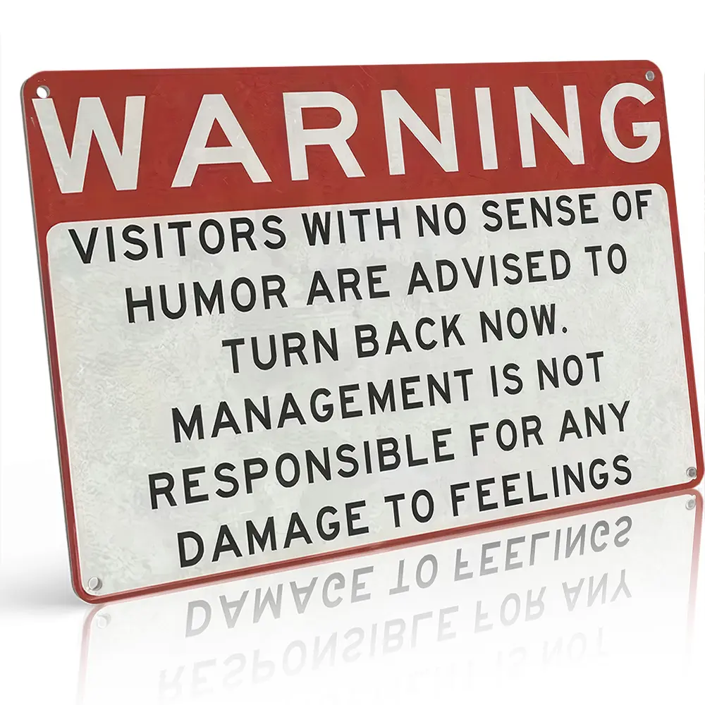 "Warning Visitors With No Sense Of Humor Turn Back" Funny Sign, Red & White Safety Style, 8"x12", Durable Aluminum, Indoor/Outdoor Home & Bar Decor, For Humor Lovers & Pranksters, Bold & Sarcastic, Fun Gag Gift