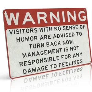 WARNING: Visitors with No Sense of Humor Are Advised to Turn Back Now - Rustic Aluminum Metal Wall Decor for Home, Garage, or Store