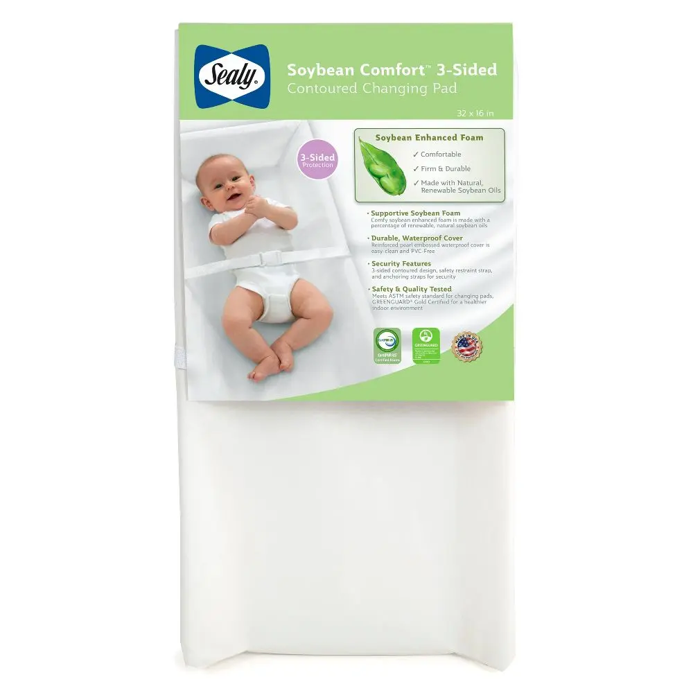 Sealy Soybean Comfort 3-Sided Contoured Diaper Changing Pad, Changing Mat, Waterproof Cover