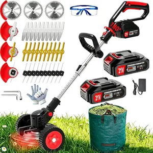 Electric Weed Wacker Cordless Eater, 21V String Trimmer   with 2 , 3-in-1 Grass Trimmer/Lawn Edger/Brush  with 4 Types  & Wheels, Weed Trimmer for Garden and Yard