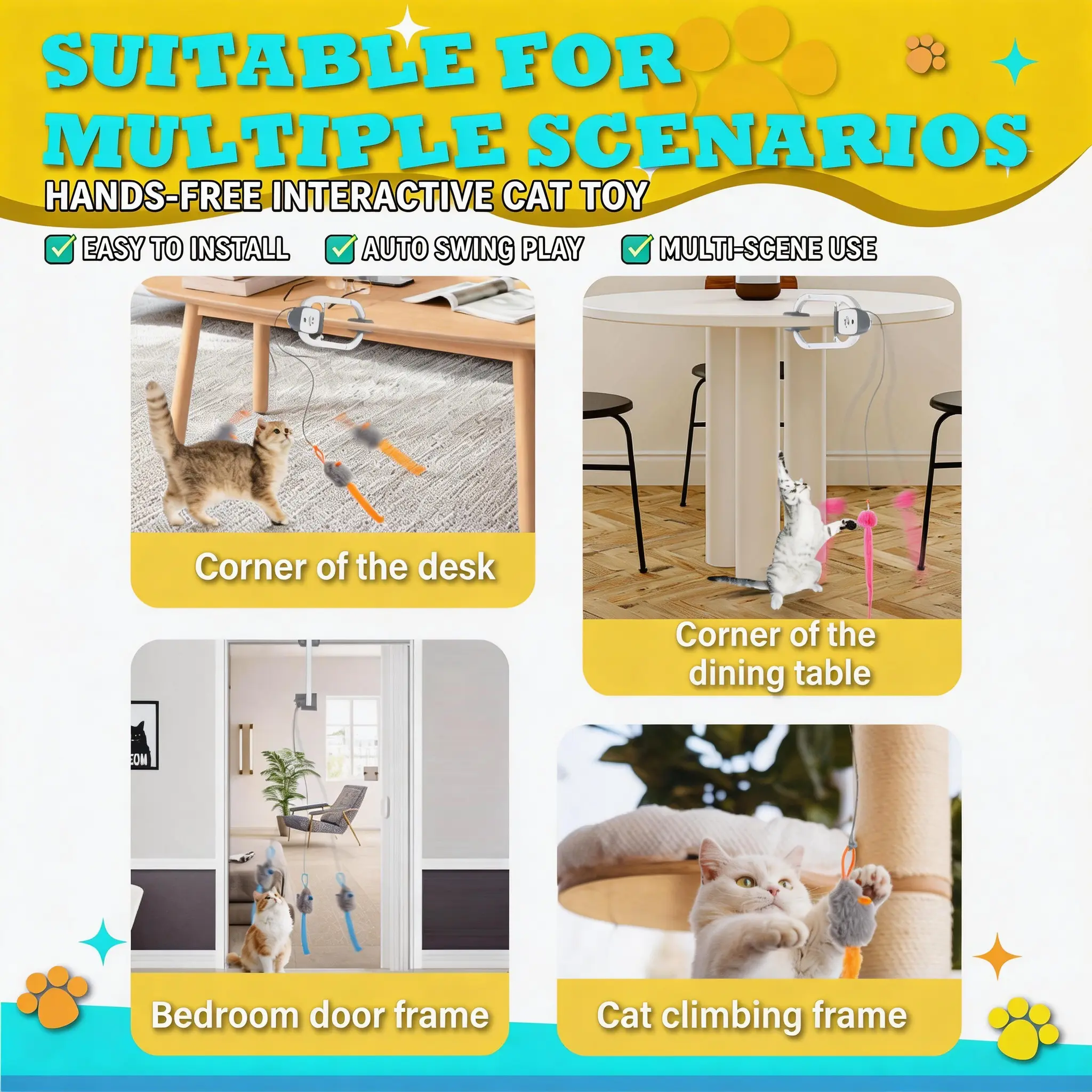 HAPPYCODE Electric Cat Teaser,Rechargeable Door Hanging