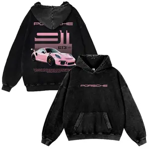 Berry Pink 380g Autumn VIntage GT3 RS Washed Hoodie 911 Graphic Sweatshirt
