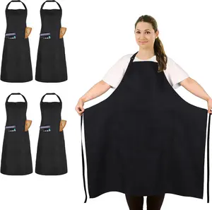 4 Pack Plus Size Chef Aprons, Large Kitchen Apron with 2 Pockets, Adjustable  Black Apron for Big Men and Women for Cooking, Baking, Cleaning, Gardening, BBQ
