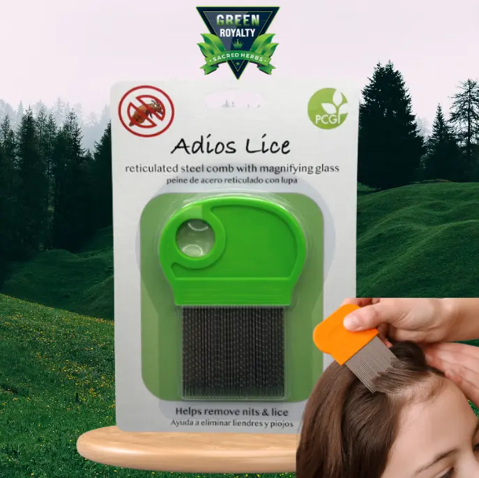 Green Royalty Unisex Reticulated Steel Lice Comb with Magnifying Glass, Handle, Heatless Haircare Pack